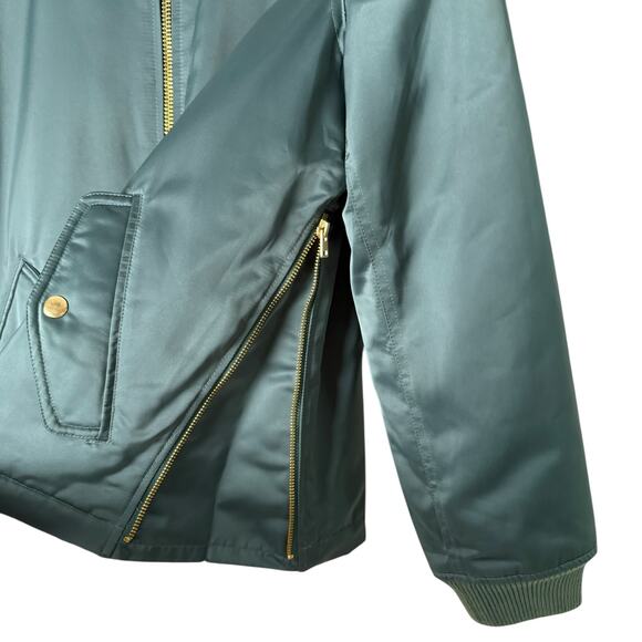 NWOT J.Crew‎ Green Bomber Jacket with Side Zips Quilted Lining, Size Small - Picture 10 of 16